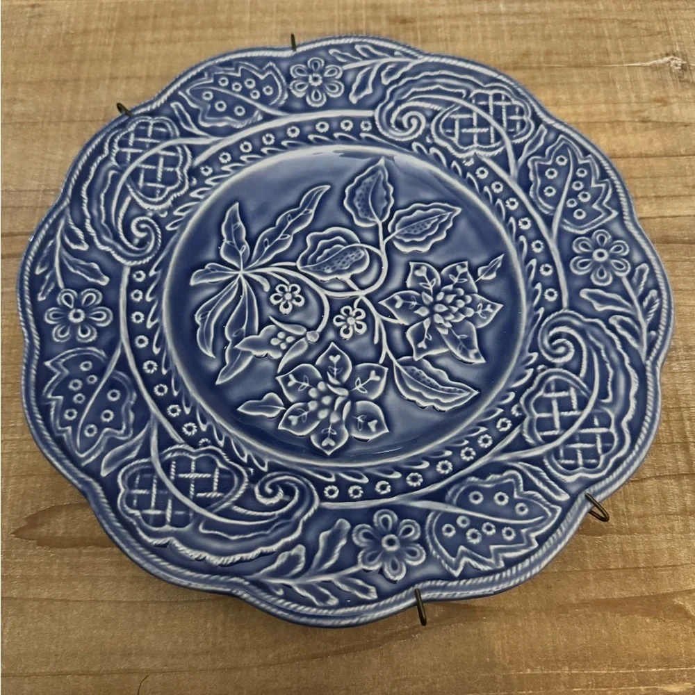 Blue Floral Decorative Plate by Jay Willfred
